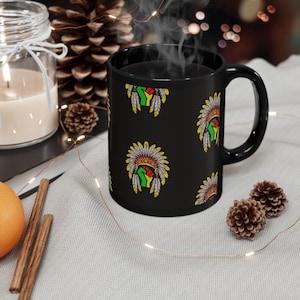 Vibrant Tribal Black Mug - Perfect for Coffee, Tea, or as a Gift, Stylish and Unique Ceramic Mug, Bohemian Decor, Cultural Appreciation