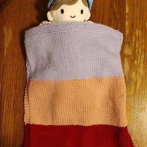 Custom Hand Knit Doll Blanket. See description for details.