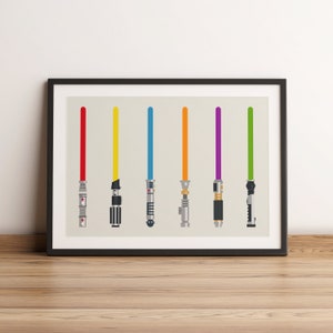 Star Wars Lightsabers Poster, Set of 7, Star Wars Poster Download, Star Wars Art, Minimalist Star Wars, Star Wars Nursery, Game Room Decor