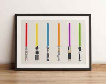 Star Wars Lightsabers Poster, Set of 7, Star Wars Poster Download, Star Wars Art, Minimalist Star Wars, Star Wars Nursery, Game Room Decor