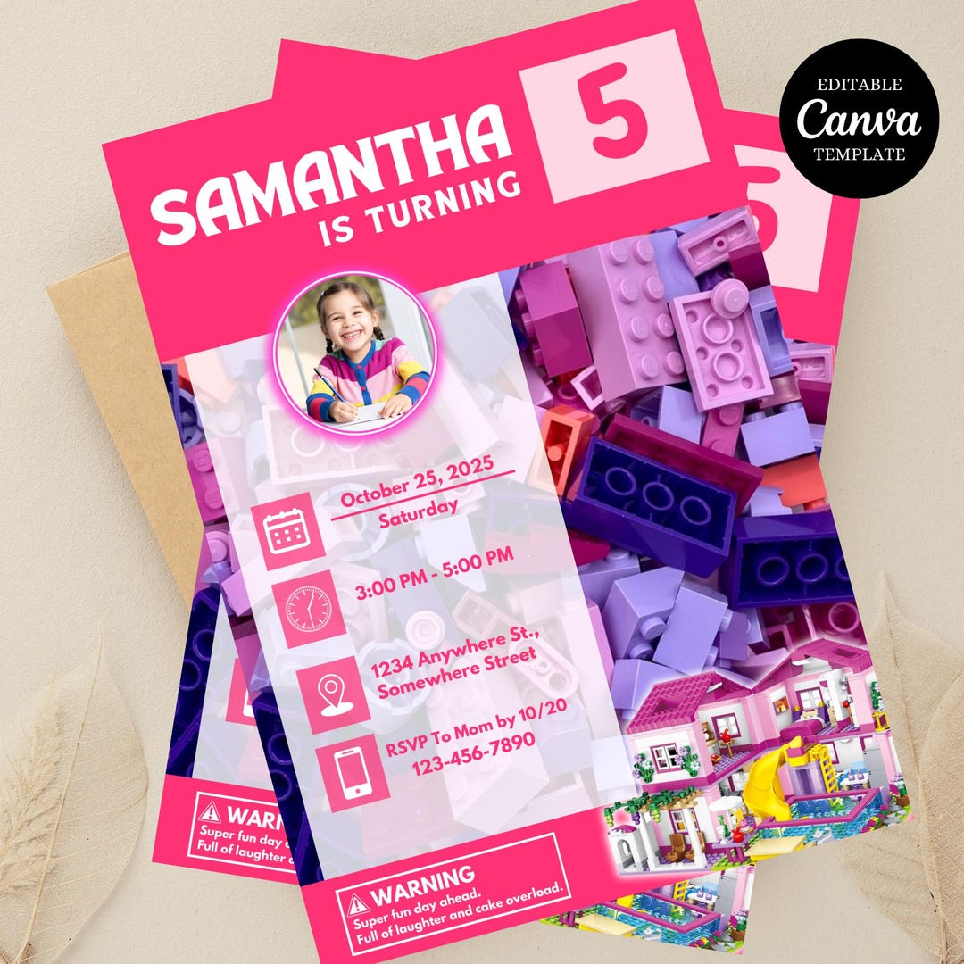 Building Blocks Invitation, Building Blocks Invite, Printable Editable ...