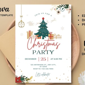 Christmas Party Invitation Kids Holiday Santa Hat Oh What Fun Invite Christmas Birthday, Template Canva 2401G