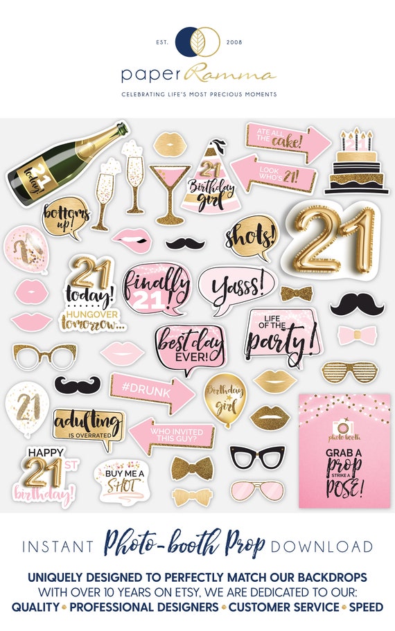 21st Birthday Photo Booth Props Printable, 21 Birthday Party Props
