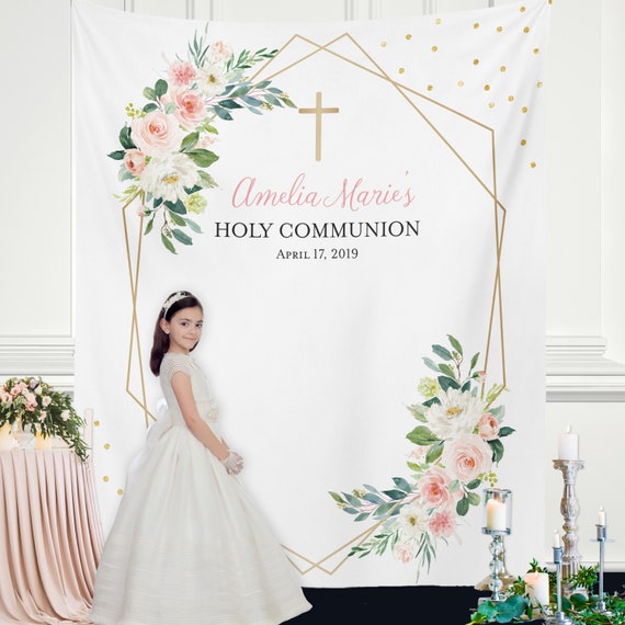 First Communion Backdrop Holy Communion Floral Communion Decorations First Communion Banner First Holy Communion Baptism H T65 Tp Aa3