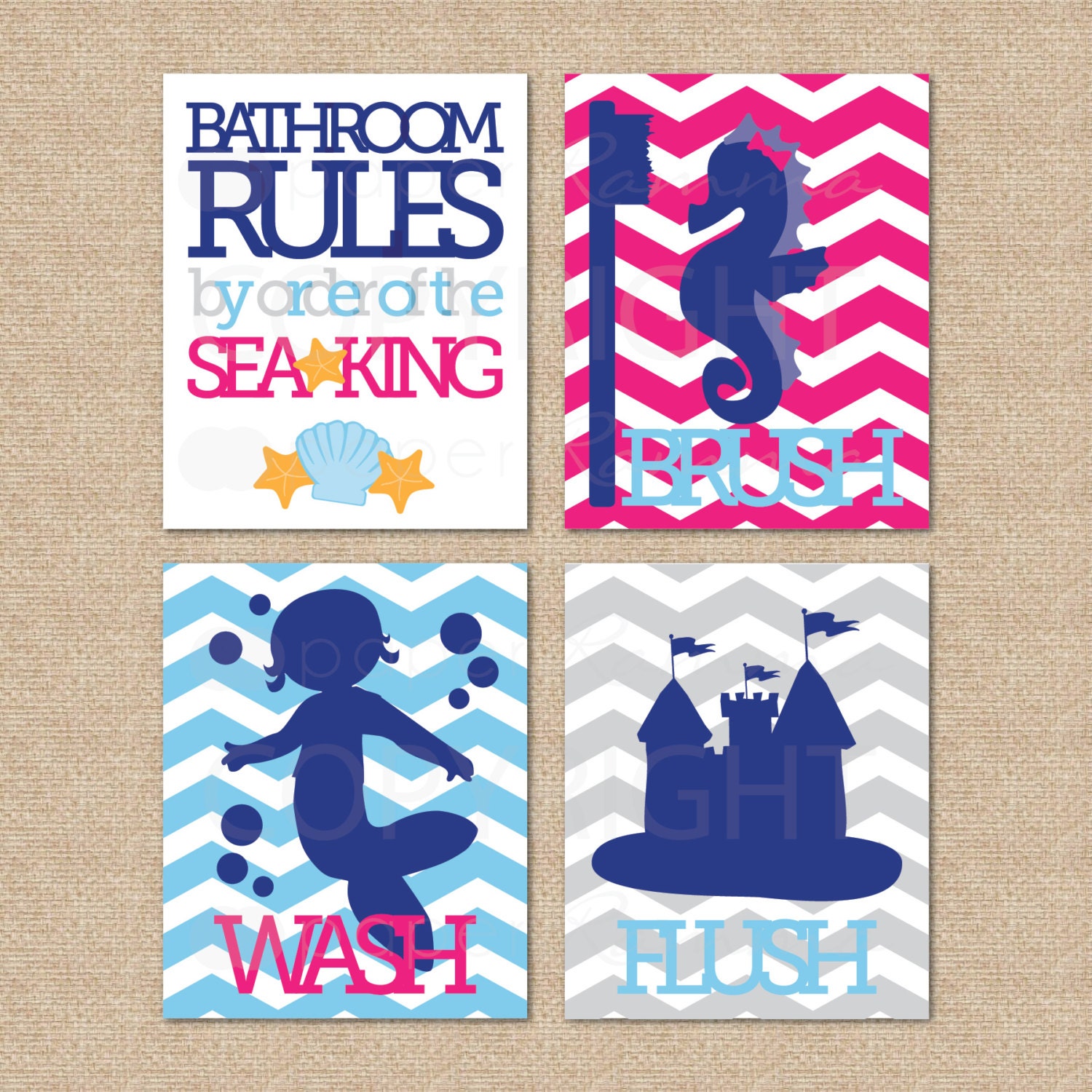 Mermaid Bathroom Rules...by order of the Sea King...Wash Etsy