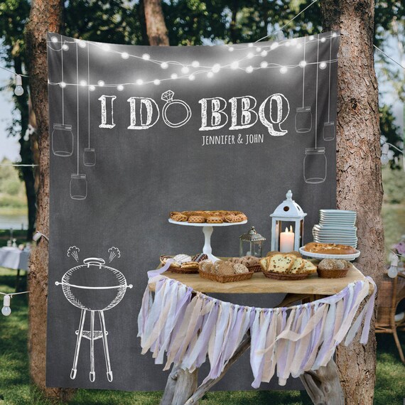 I Do Bbq Wedding Backdrop Curtain Engagement Backdrop Etsy