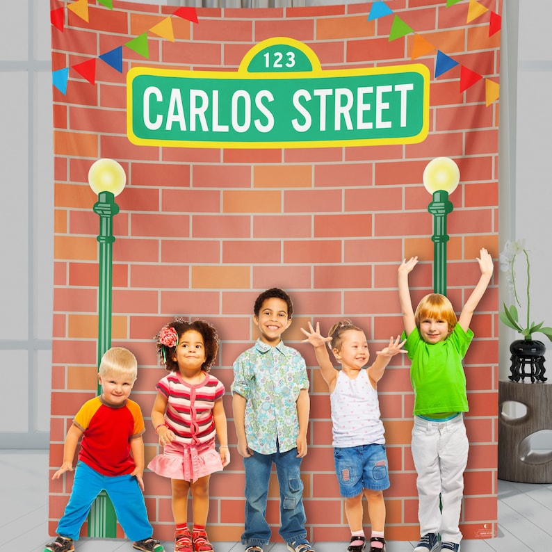 Sasame Theme Party Backdrop Custom Birthday Backdrop N-T60-TP AA2 Kids Birthday Banner Birthday Party Decor Sesame Birthday Party