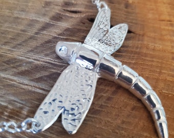 Large Double-Hung Dragonfly Necklace - Fine Silver - Handmade Artisan Jewelry with Sterling Silver Chain - ME Designs