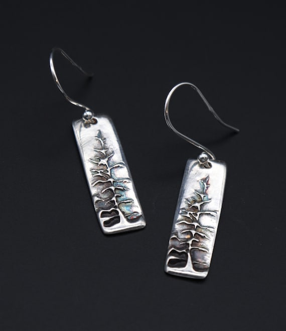 Forest Earrings Fine Silver Redwood Tree Handmade Artisan