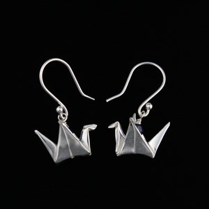 Fine Silver Origami Crane Earrings - Fine Silver - Swarovski Crystals - Folded - Handmade Artisan Jewelry - Asian Influence - ME Designs