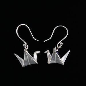 Fine Silver Origami Crane Earrings - Fine Silver - Swarovski Crystals - Folded - Handmade Artisan Jewelry - Asian Influence - ME Designs