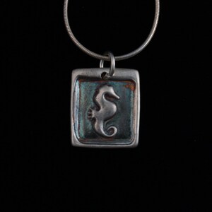 Seahorse Necklace - Fine Silver - Handmade Artisan Jewelry - Colorful patina finish - ME Designs