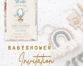 Canva Baby Shower Invitation Template | Printable Invitation | Editable | babyshower | Air balloon | Bear | Blue