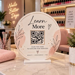 Custom Shaped Acrylic QR Code Sign | Desktop Scan to Pay Stand for Barber, Jewelry, Tailor, Flower Shop, Resort, Cafe & Boutique