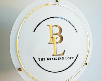 3D Mirror Gold Acrylic Lettering Business Sign | Custom Acrylic Beauty Logo Sign | | Round Business Logo Sign | Acrylic Business Signage