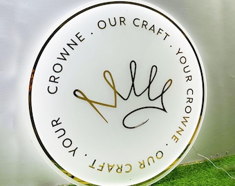 Round Custom Acrylic Backlit Business Sign Wall | Acrylic Name Custom Wall Sign | Custom Logo Business Door Sign | Light Up Sign