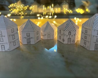 Paper Hexagon Houses Printable Pdf 3D Christmas craft for kids Christmas Houses