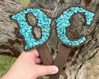 Décoration de gâteau western turquoise : décoration de mariage en bois personnalisée