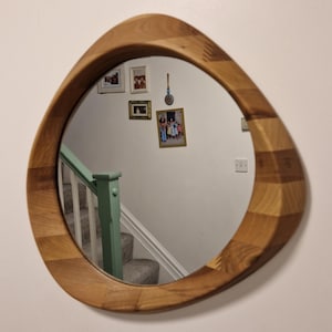 MobulaDesign Walnut Wooden Frame Mirror, Asymmetrical 3d shape Mirror, Vanity Mirror