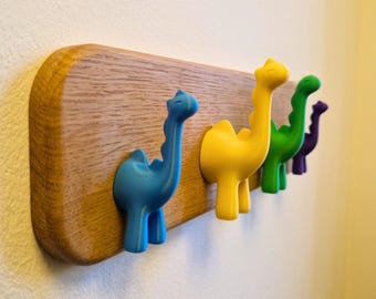 Regalo para niños, gancho de pared de dinosaurio para niños, decoración infantil, perchero divertido con temática de dinosaurios y ganchos de animales, opciones de color personalizadas