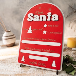 Tablero de Querido Papá Noel, Carta reutilizable de Querido Papá Noel, Letrero de lista de Navidad para niños, Letrero de Nochebuena, Lista de deseos de Querido Papá Noel, Carta de Navidad para niños
