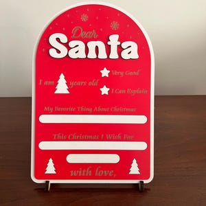Liebes Santa Board, Brief an Santa Board, Kinder Weihnachten Lis Signt, trocken abwischbares Weihnachtsschild, Lieber Santa Wunschliste, Weihnachtsgeschenk für Kinder