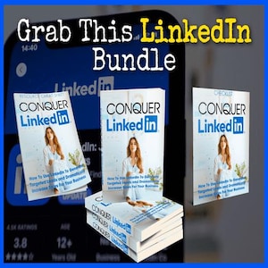 Peut inclure: Un lot de trois livres électroniques intitulé "Conquérir LinkedIn" avec une femme sur la couverture de chaque livre. Les livres sont une feuille de triche de ressources, une liste de contrôle et un guide. Le texte sur la couverture des livres dit "Comment utiliser LinkedIn pour générer des prospects ciblés et augmenter considérablement les ventes de votre entreprise".