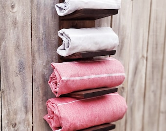 Wall Mounted Towel Rack (Modern Rustic Style- Beveled Edges) Farm House, Bathroom, Shower, Wet room, Poolside cabana, Guest room, Gym