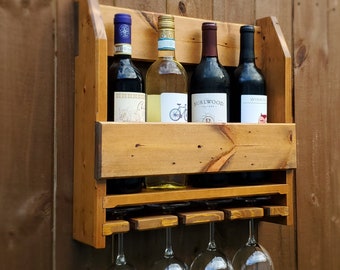 Wall mounted wine rack (Modern Rustic Style- Beveled Edges) Farm House reclaim wood shelf, Living room, Gift for her, Man cave, Glass holder