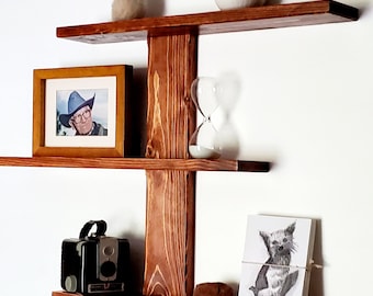 Wall wood shelves (Modern Rustic Style- Beveled Edges) Farm House wood shelf, Living room, Nursery, Hallway, Picture display, Memorabilia