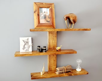 Wall mounted wood shelves (Modern Rustic Style- Beveled Edges) Farm House wood shelf, Living room, Nursery, Picture display, Memorabilia