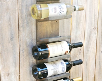 Wall mounted wine wood rack (Modern Rustic Style- Beveled Edges) easy access angled shelves, dining decoration, gift for her, housewarming