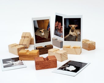 Wood Block Photo Holder, Wood Display Stand, Instax Photo Displaying, Polaroid Print, Wedding Table Accessories, Wooden Note Card Holder