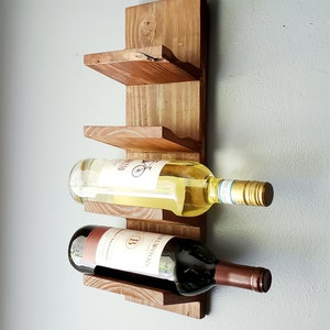 Wall mounted wine rack (Old Country Style- straight edges) Farm House reclaim wood shelf, Living room, Gift for her, Man cave, Dining room