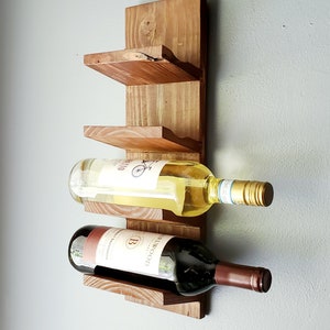 Wall mounted wine rack (Old Country Style- straight edges) No nails, Smart angle shelf w/ groove, Farm House reclaim wood décor, Dining room