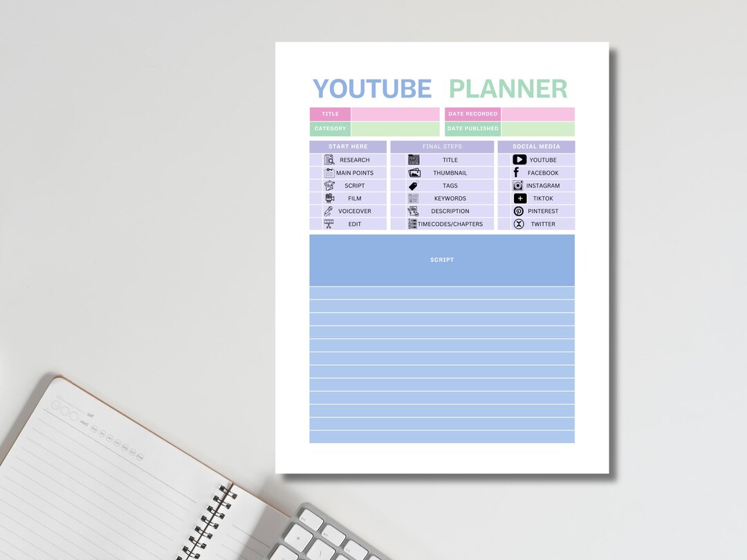 Printable Youtube Planner Pastel - Etsy