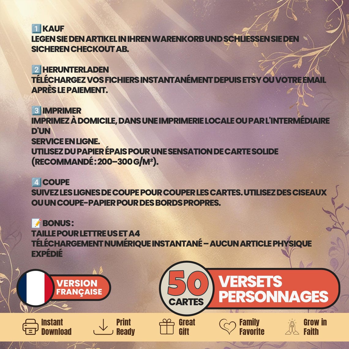 French Bible Character Cards: Christian Learning Flashcards (digital ...