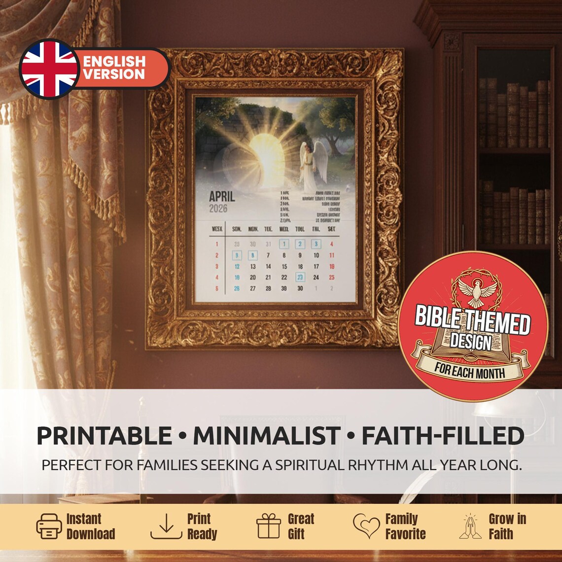 2026 Bible Calendar | Christian Family, Biblical Scenes (A4 Printable ...