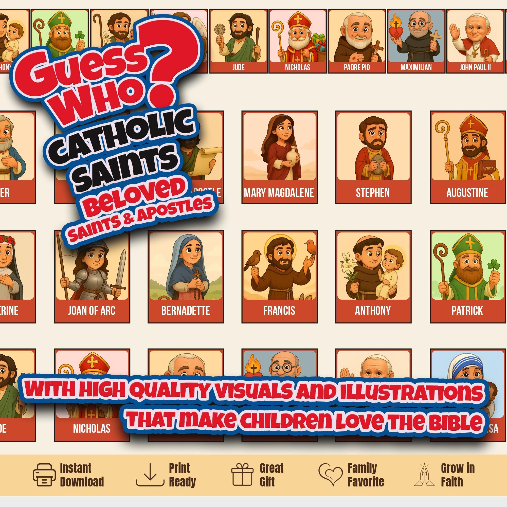 Catholic Saints Guess Who Game V2: Printable Inserts (24 Characters) - Etsy