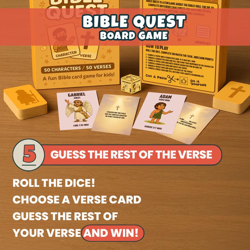 Bible Quest Board Game: Christian Character & Verse Cards (digital ...