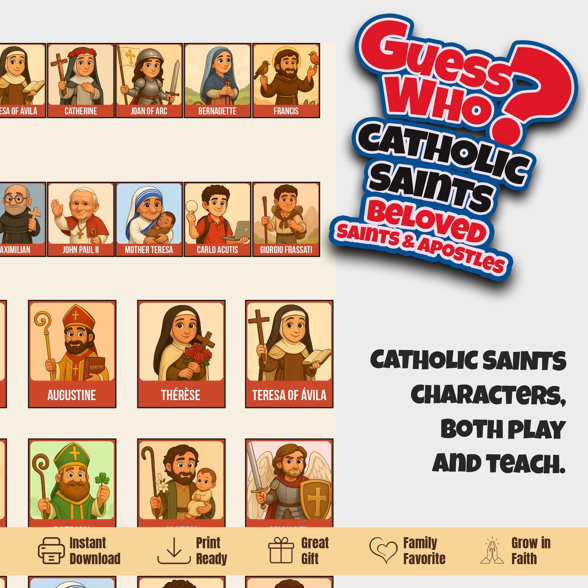 Catholic Saints Guess Who Game V2: Printable Inserts (24 Characters) - Etsy