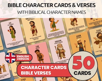 Printable Bible Character Cards for Kids: Christian Learning Flashcards with Verses, Sunday School