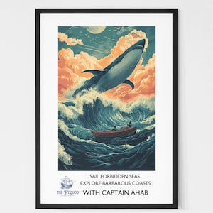 Moby Dick Vintage Travel Poster | Literary | Herman Melville | Classic Literature | Book Gift | Whales | Pequod