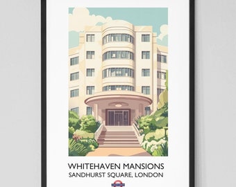 Whitehaven Mansions Vintage Style Travel Poster | Agatha Christie Poirot | Classic Detective Fiction | Literary Gift | Book Poster