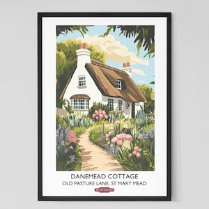 Danemead Cottage / Manifesto di viaggio vintage letterario / Agatha Christie / Narrativa poliziesca classica / Regalo letterario / St Mary Mead Marple