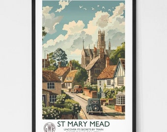 St Mary Mead Vintage Travel Poster | Miss Marple Agatha Christie | Detective Fiction | Classic Literature