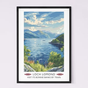 Loch Lomond Vintage Travel Poster | Scottish Lochs Print | Bonnie Banks | Trossachs National Park | Wall Art Print | Home Decor