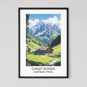 Pôster de viagem estilo vintage da Chalet School | Elinor M Brent-Dyer | Tirol Austríaco | Literatura Infantil Clássica