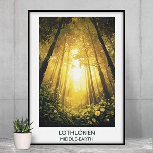 Lothlorien Vintage Reiseplakat | Mittelerde Wandbild | J R R Tolkien | Klassiker Buch Geschenk | Wanddekoration | Buchkunst