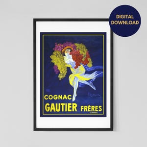 Digitales Vintage Alkohol Werbeplakat | Leonetto Cappiello Cognac Gautier Freres | Kultige Vintage Kunst | Wand Kunst Wohnkultur | Herunterladen